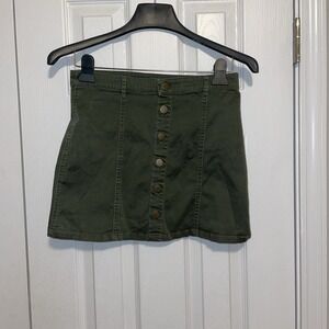 Forever 21 Green Denim Button Front‎ Mini Skirt Women's Size Small